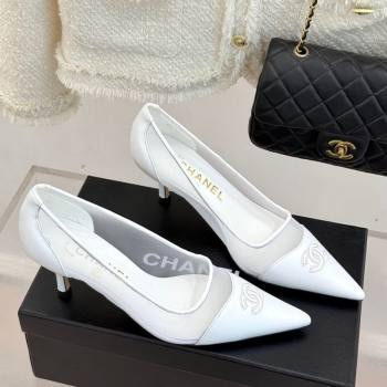 Chanel Calfskin Mesh Pumps 8cm White 2025 CH090201 (MD-250902020)