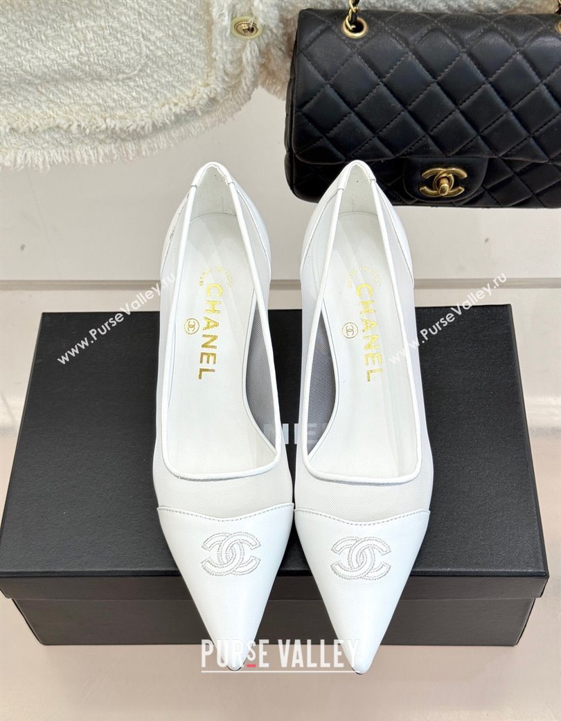Chanel Calfskin Mesh Pumps 8cm White 2025 CH090201 (MD-250902020)