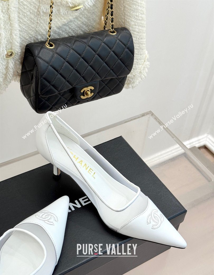 Chanel Calfskin Mesh Pumps 8cm White 2025 CH090201 (MD-250902020)
