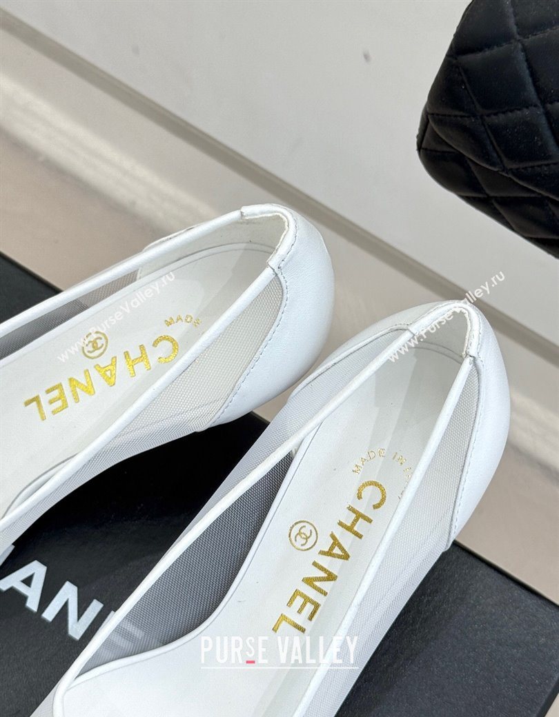 Chanel Calfskin Mesh Pumps 8cm White 2025 CH090201 (MD-250902020)