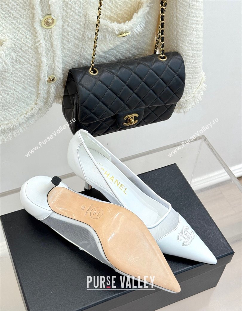 Chanel Calfskin Mesh Pumps 8cm White 2025 CH090201 (MD-250902020)