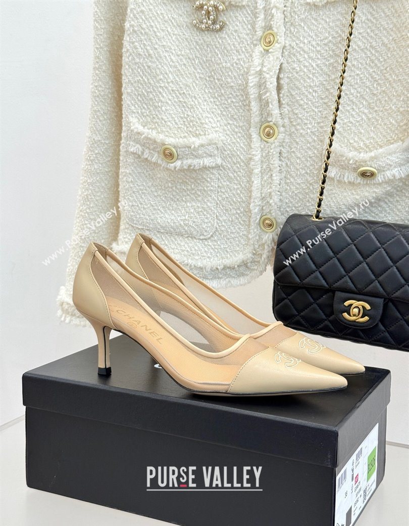 Chanel Calfskin Mesh Pumps 8cm Beige 2025 CH090201 (MD-250902022)