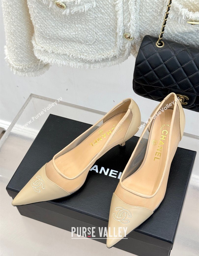 Chanel Calfskin Mesh Pumps 8cm Beige 2025 CH090201 (MD-250902022)