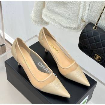 Chanel Calfskin Mesh Pumps 8cm Beige 2025 CH090201 (MD-250902022)