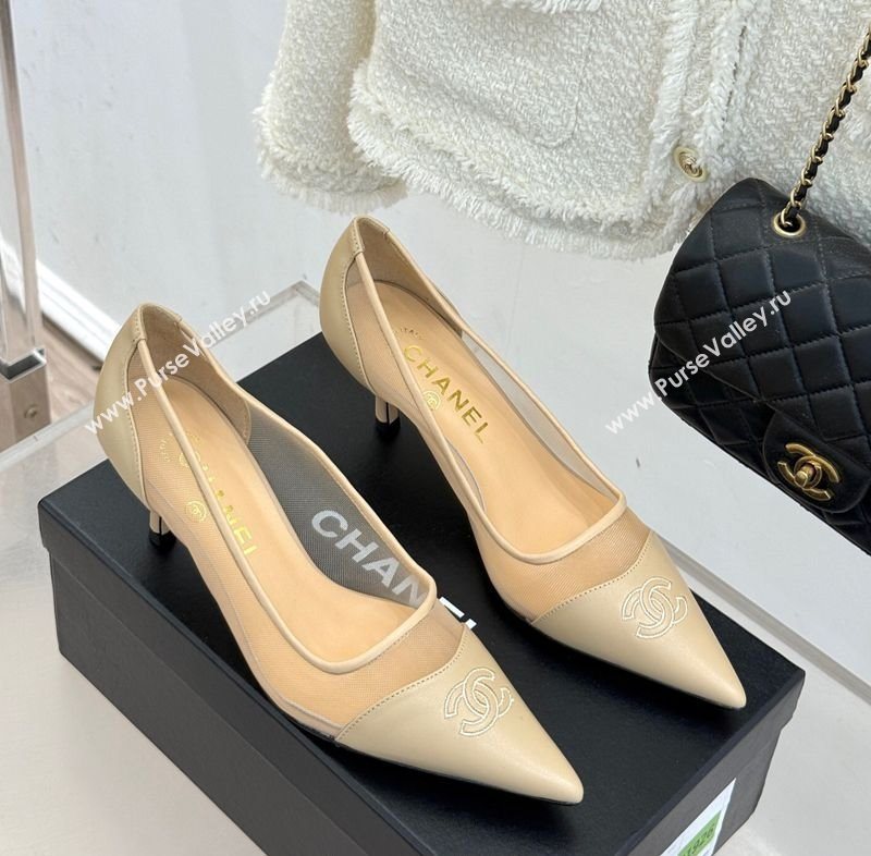 Chanel Calfskin Mesh Pumps 8cm Beige 2025 CH090201 (MD-250902022)