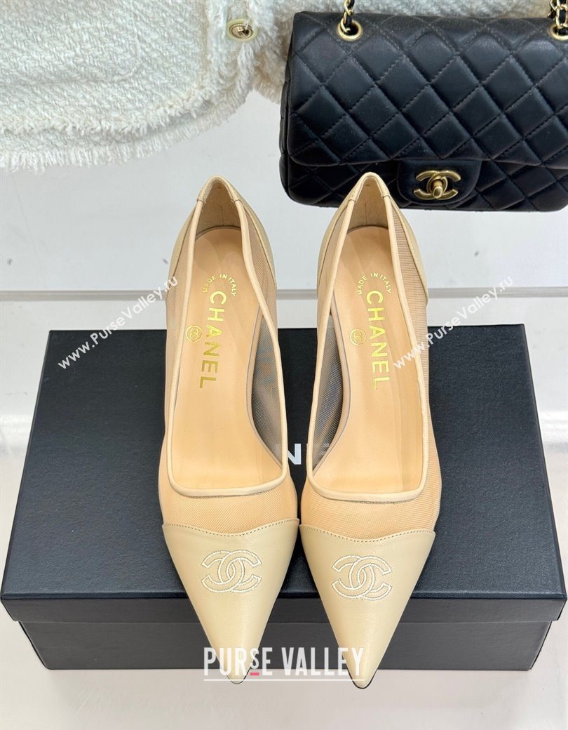 Chanel Calfskin Mesh Pumps 8cm Beige 2025 CH090201 (MD-250902022)