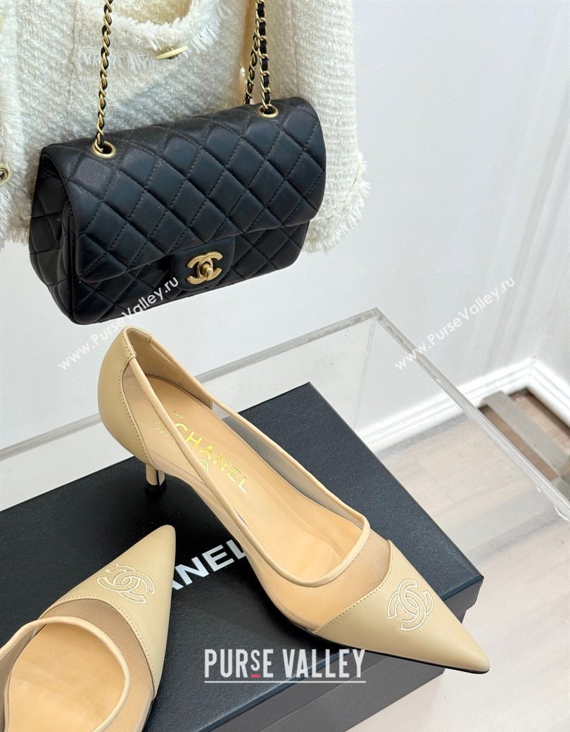 Chanel Calfskin Mesh Pumps 8cm Beige 2025 CH090201 (MD-250902022)