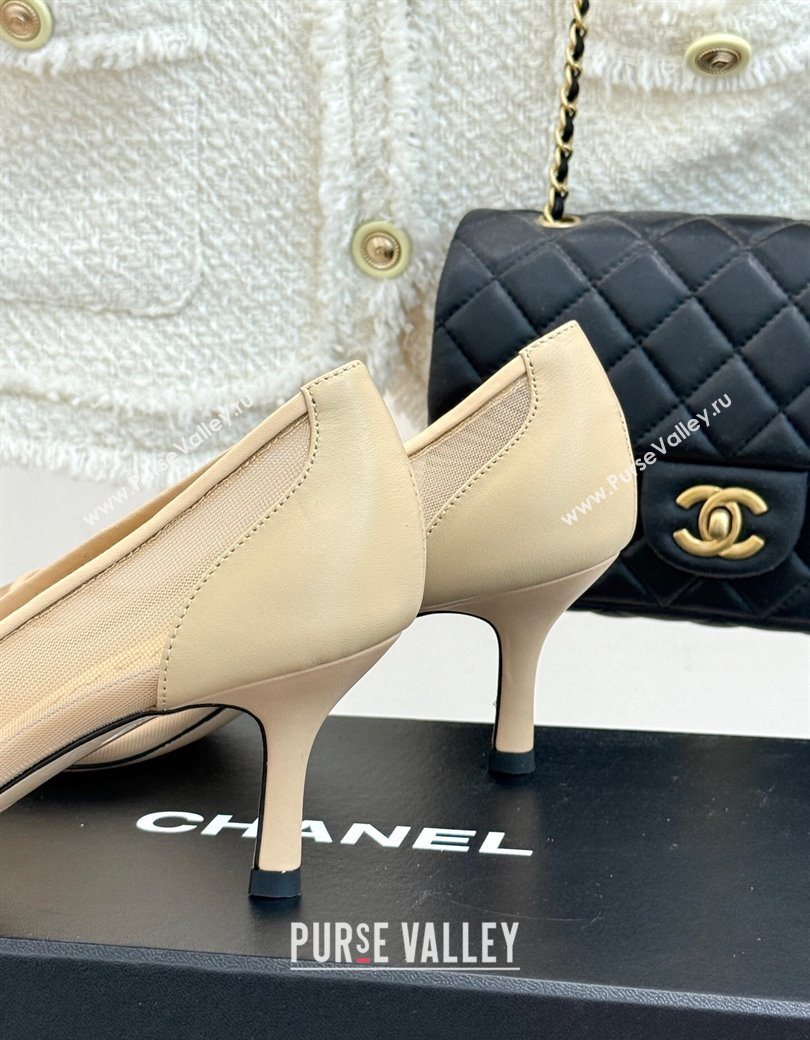 Chanel Calfskin Mesh Pumps 8cm Beige 2025 CH090201 (MD-250902022)