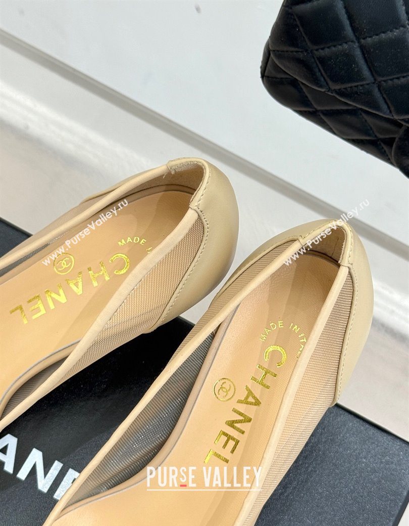 Chanel Calfskin Mesh Pumps 8cm Beige 2025 CH090201 (MD-250902022)