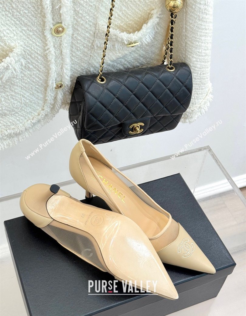 Chanel Calfskin Mesh Pumps 8cm Beige 2025 CH090201 (MD-250902022)