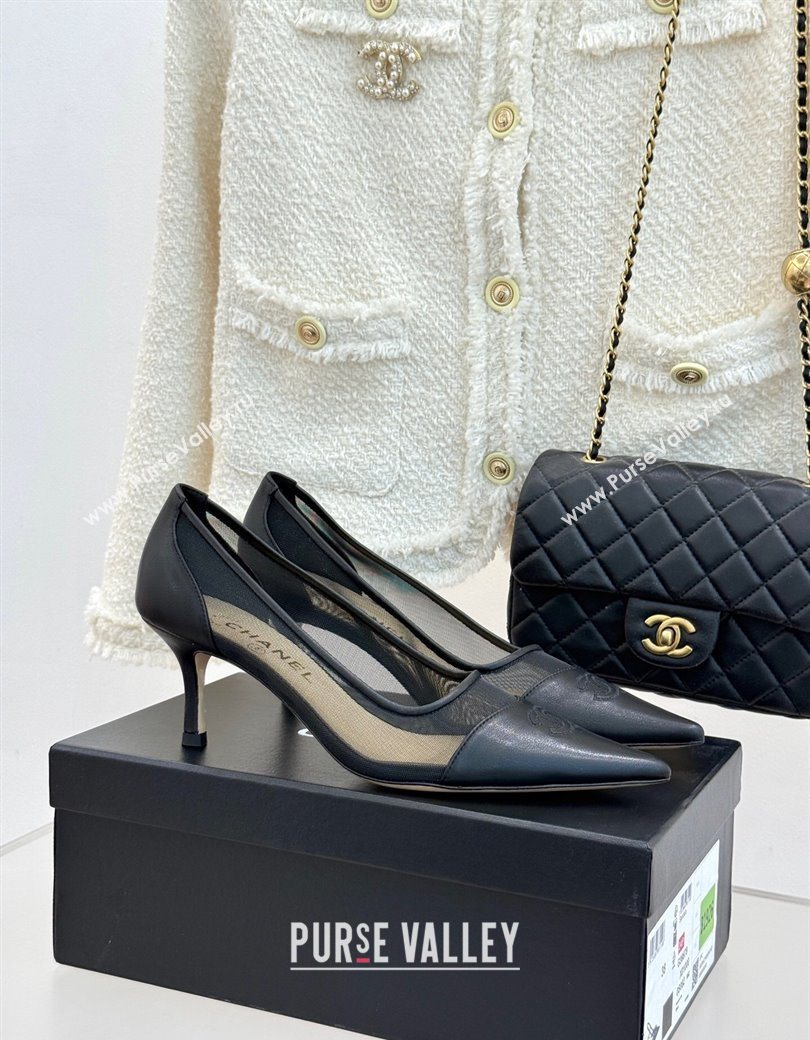 Chanel Calfskin Mesh Pumps 8cm Black 2025 CH090201 (MD-250902023)