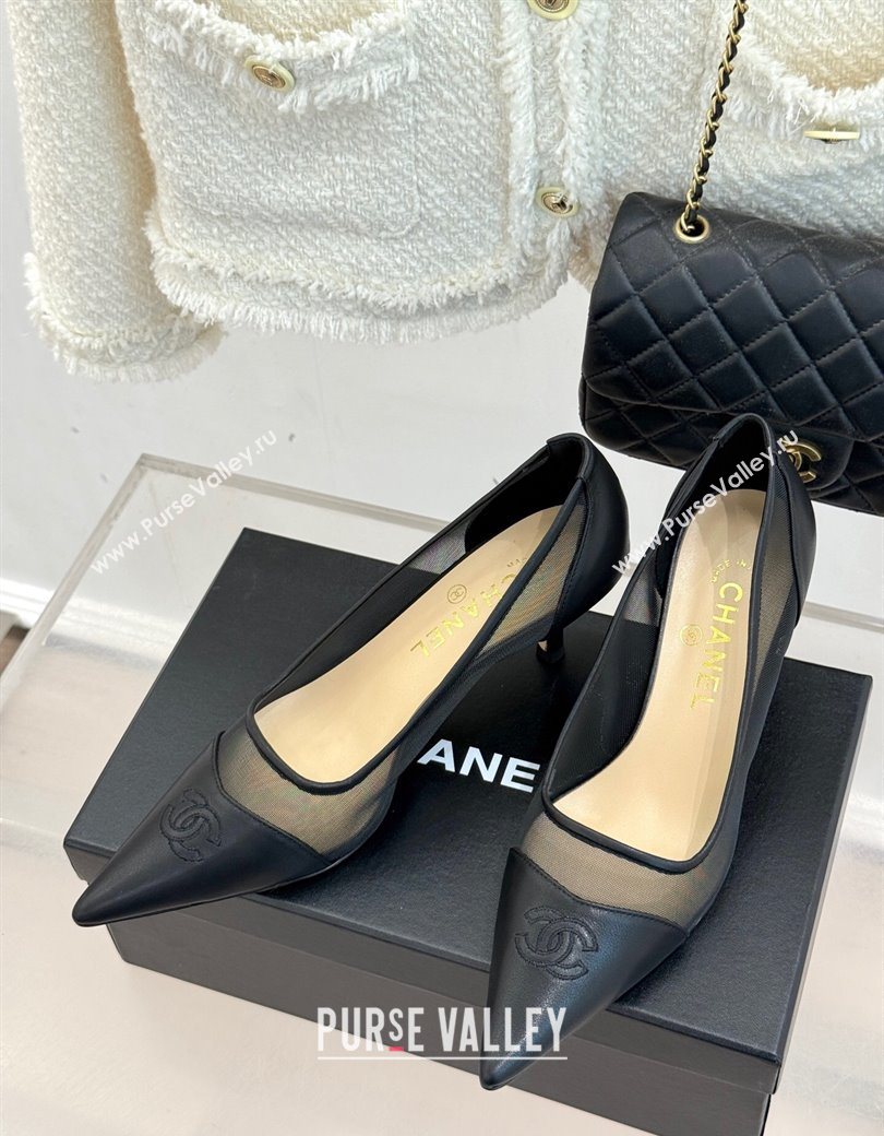 Chanel Calfskin Mesh Pumps 8cm Black 2025 CH090201 (MD-250902023)
