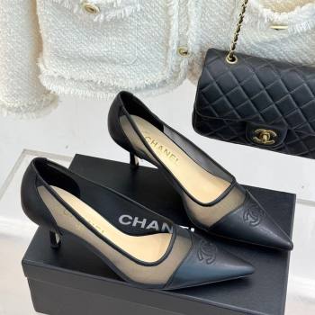Chanel Calfskin Mesh Pumps 8cm Black 2025 CH090201 (MD-250902023)