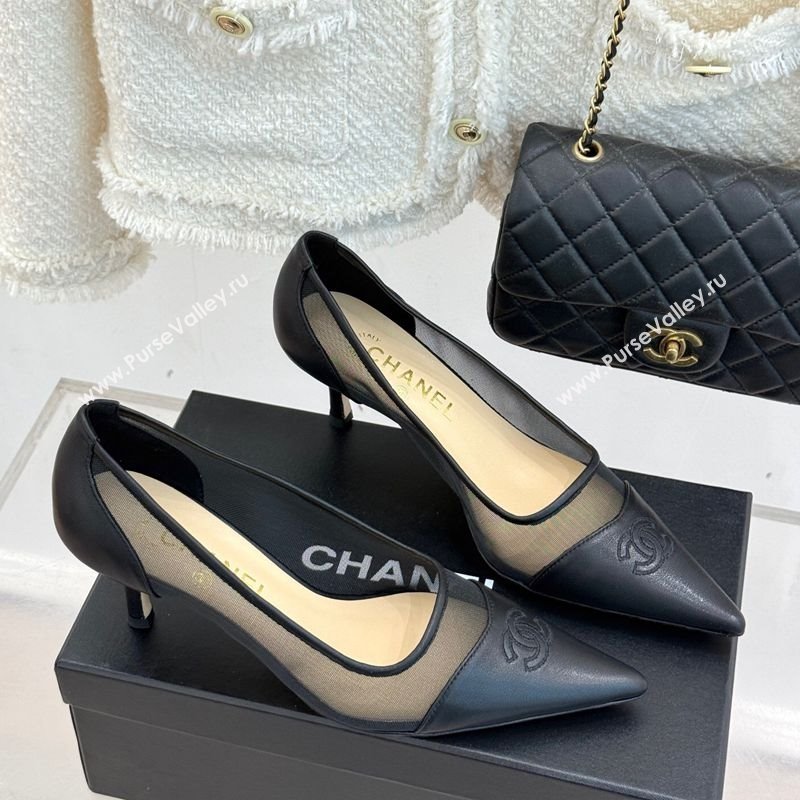 Chanel Calfskin Mesh Pumps 8cm Black 2025 CH090201 (MD-250902023)