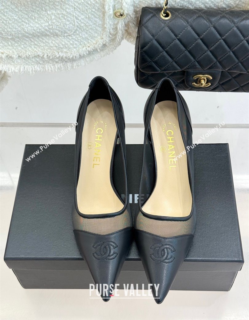 Chanel Calfskin Mesh Pumps 8cm Black 2025 CH090201 (MD-250902023)