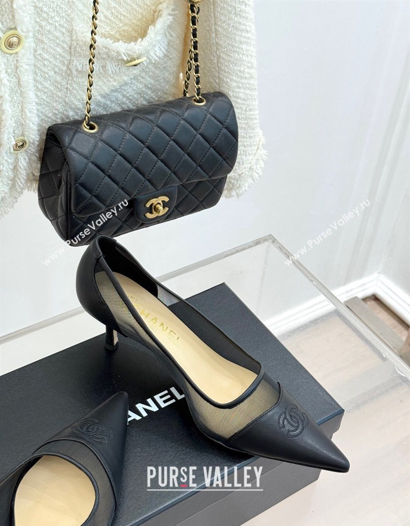 Chanel Calfskin Mesh Pumps 8cm Black 2025 CH090201 (MD-250902023)
