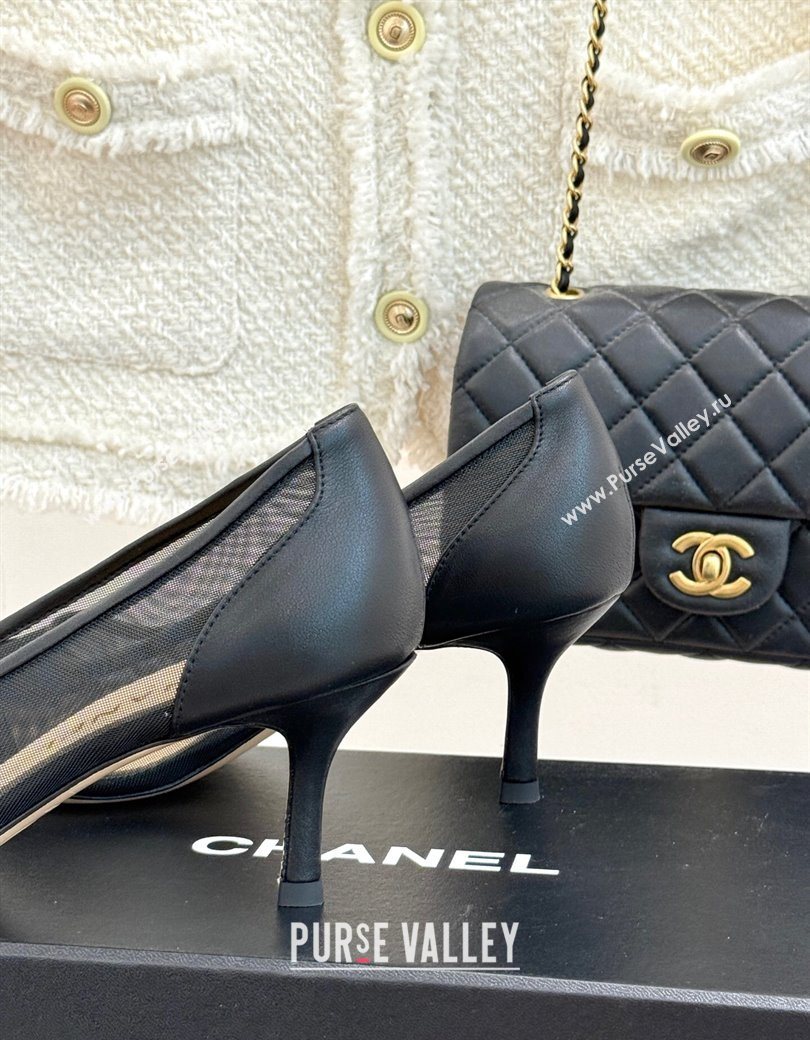 Chanel Calfskin Mesh Pumps 8cm Black 2025 CH090201 (MD-250902023)
