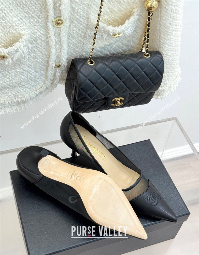 Chanel Calfskin Mesh Pumps 8cm Black 2025 CH090201 (MD-250902023)