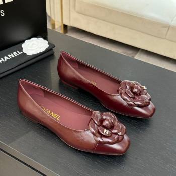 Chanel Shiny Calfskin Ballet flats with Camellia Bloom Burgundy 2025 G46520 (MD-250901187)