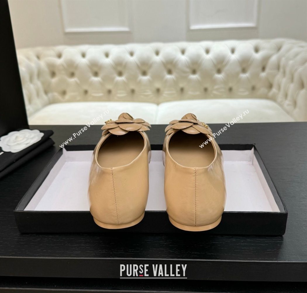 Chanel Shiny Calfskin Ballet flats with Camellia Bloom Beige 2025 G46520 (MD-250901188)