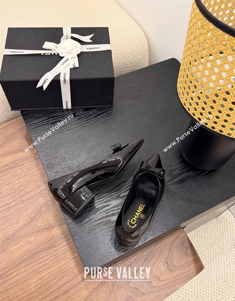 Chanel Crumpled Patent Calfskin Slingbacks Pumps 3.5cm Black 2025 G46549 (MD-250901179)