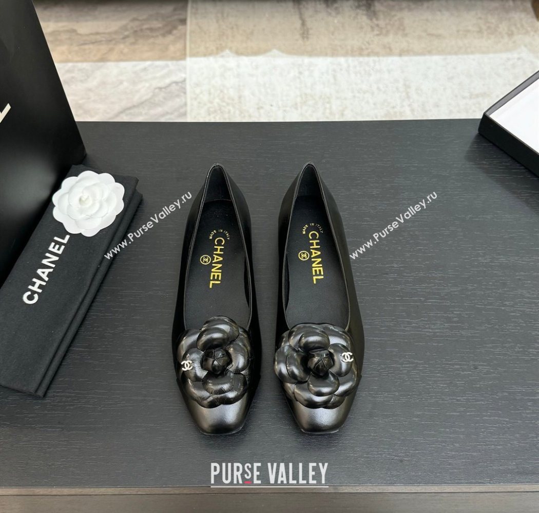 Chanel Shiny Calfskin Ballet flats with Camellia Bloom Black 2025 G46520 (MD-250901189)