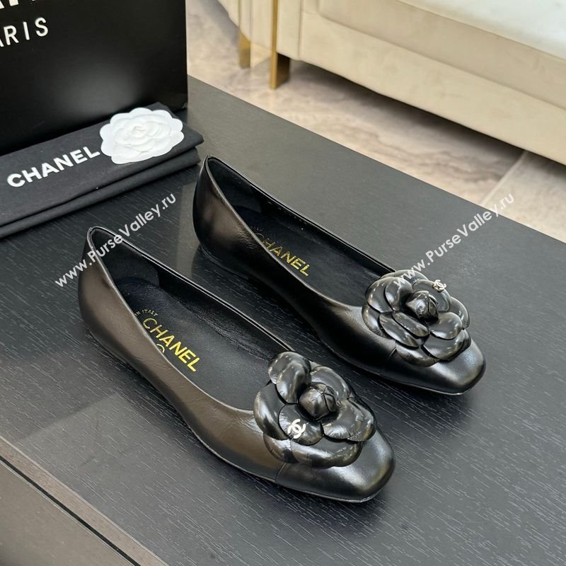 Chanel Shiny Calfskin Ballet flats with Camellia Bloom Black 2025 G46520 (MD-250901189)