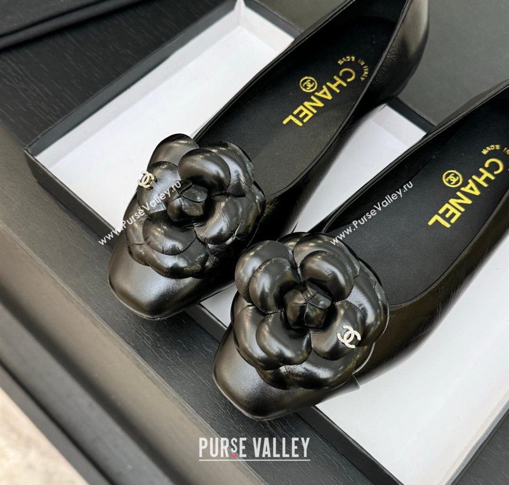 Chanel Shiny Calfskin Ballet flats with Camellia Bloom Black 2025 G46520 (MD-250901189)