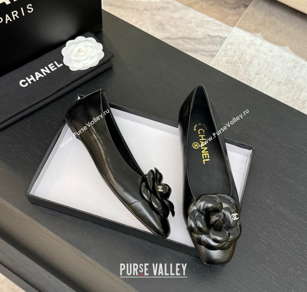 Chanel Shiny Calfskin Ballet flats with Camellia Bloom Black 2025 G46520 (MD-250901189)