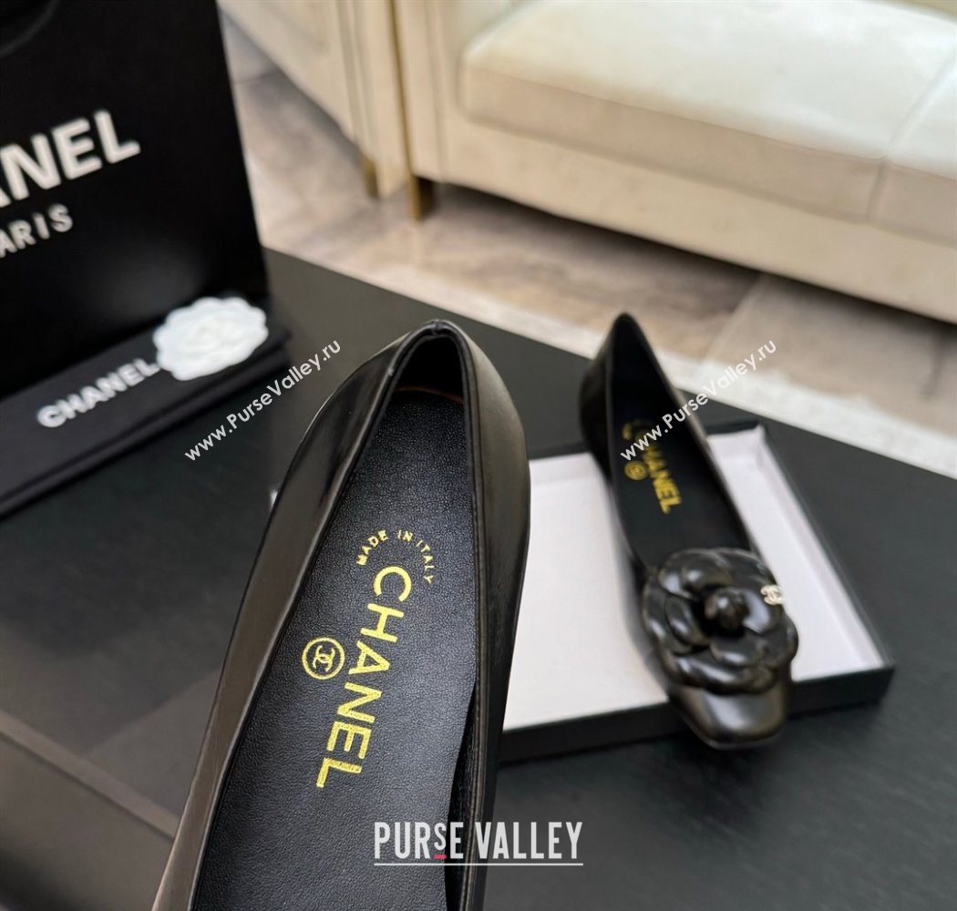 Chanel Shiny Calfskin Ballet flats with Camellia Bloom Black 2025 G46520 (MD-250901189)