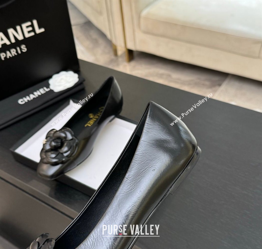 Chanel Shiny Calfskin Ballet flats with Camellia Bloom Black 2025 G46520 (MD-250901189)