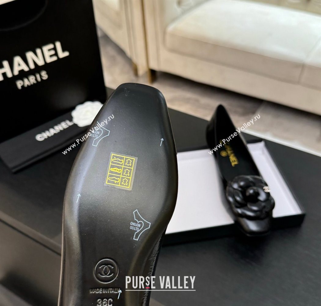 Chanel Shiny Calfskin Ballet flats with Camellia Bloom Black 2025 G46520 (MD-250901189)