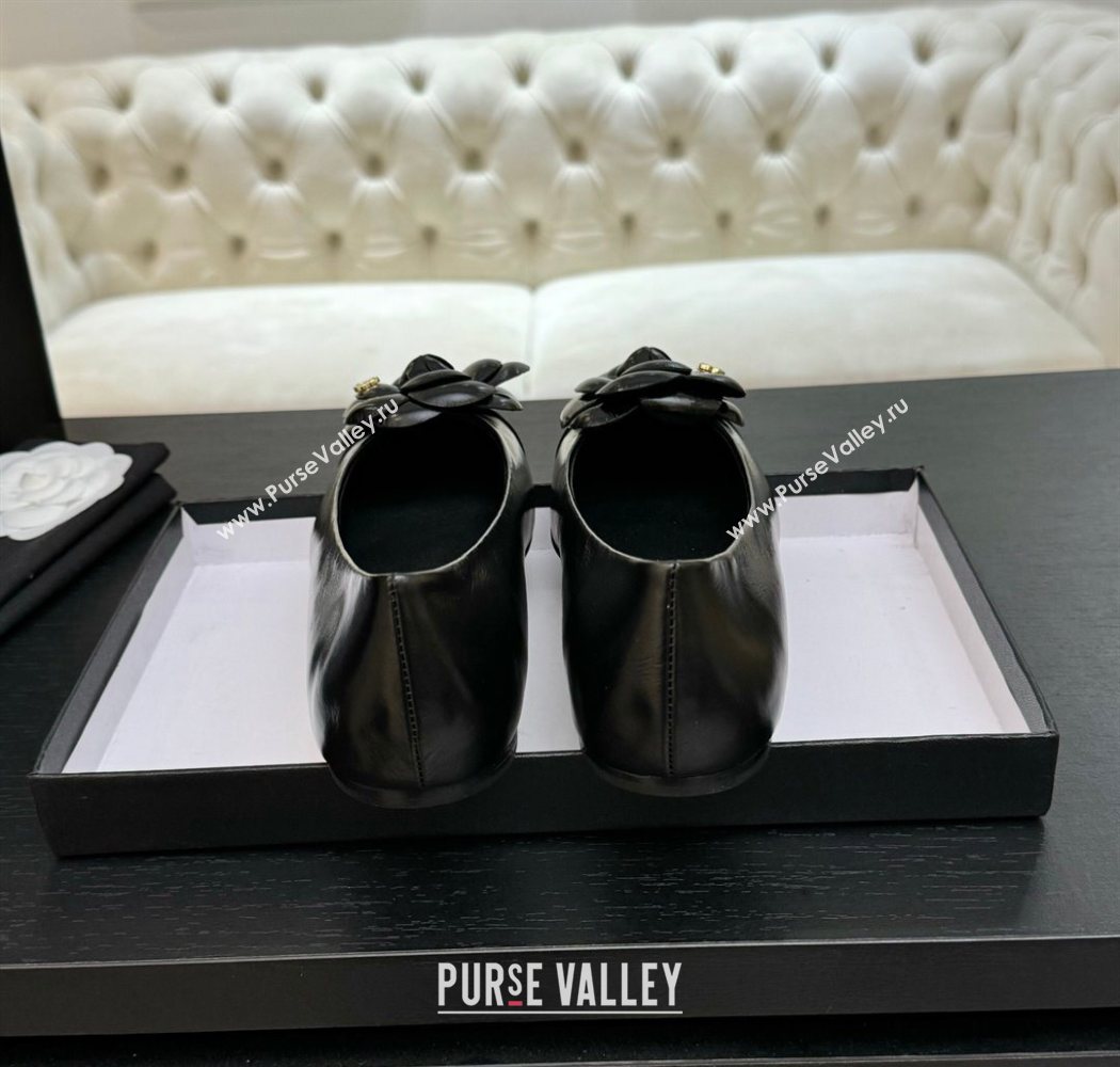 Chanel Shiny Calfskin Ballet flats with Camellia Bloom Black 2025 G46520 (MD-250901189)