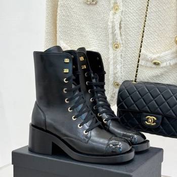 Chanel Patent Calfskin Leather Heel Laced-up Ankle Boots 5cm Black 2025 CH083003 (MD-250830015)