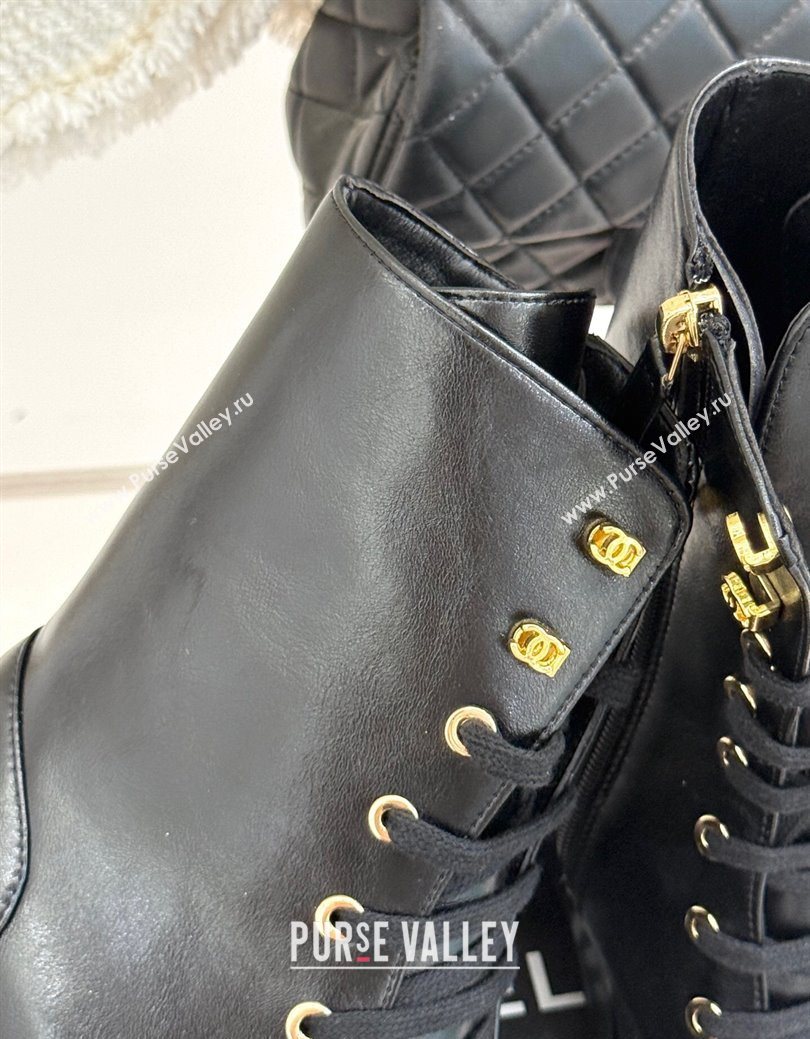 Chanel Patent Calfskin Leather Heel Laced-up Ankle Boots 5cm Black 2025 CH083003 (MD-250830015)