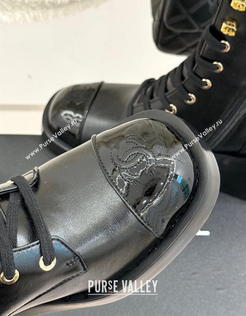 Chanel Patent Calfskin Leather Heel Laced-up Ankle Boots 5cm Black 2025 CH083003 (MD-250830015)