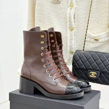 Chanel Patent Calfskin Leather Heel Laced-up Ankle Boots 5cm Brown 2025 CH083003 (MD-250830017)