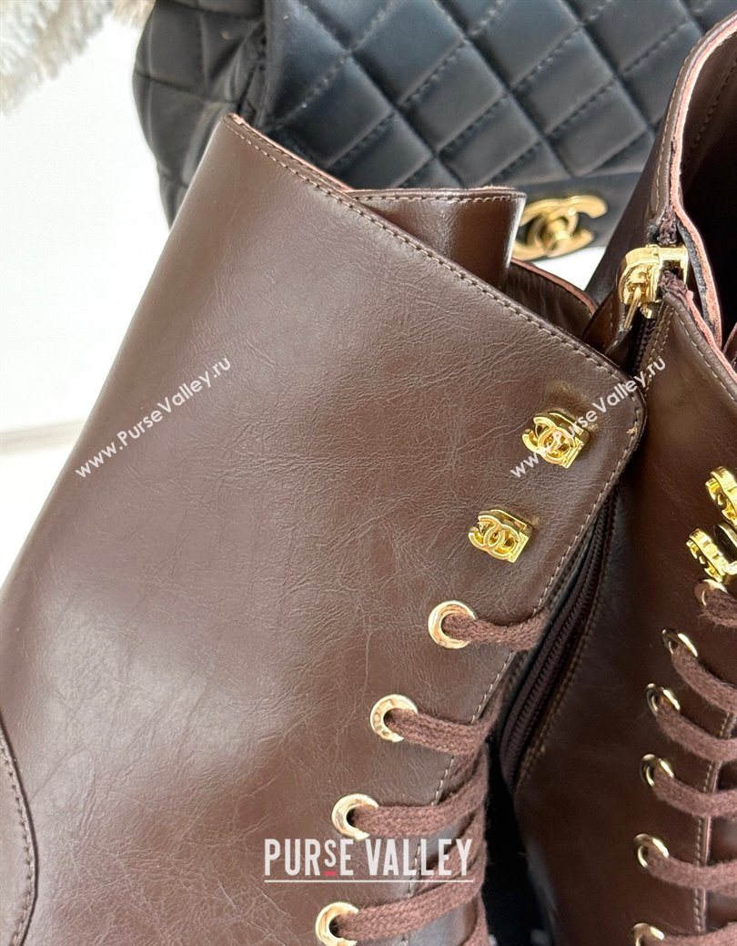 Chanel Patent Calfskin Leather Heel Laced-up Ankle Boots 5cm Brown 2025 CH083003 (MD-250830017)