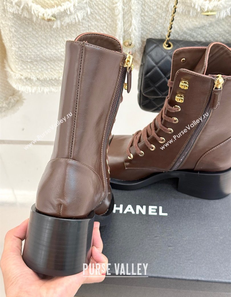 Chanel Patent Calfskin Leather Heel Laced-up Ankle Boots 5cm Brown 2025 CH083003 (MD-250830017)