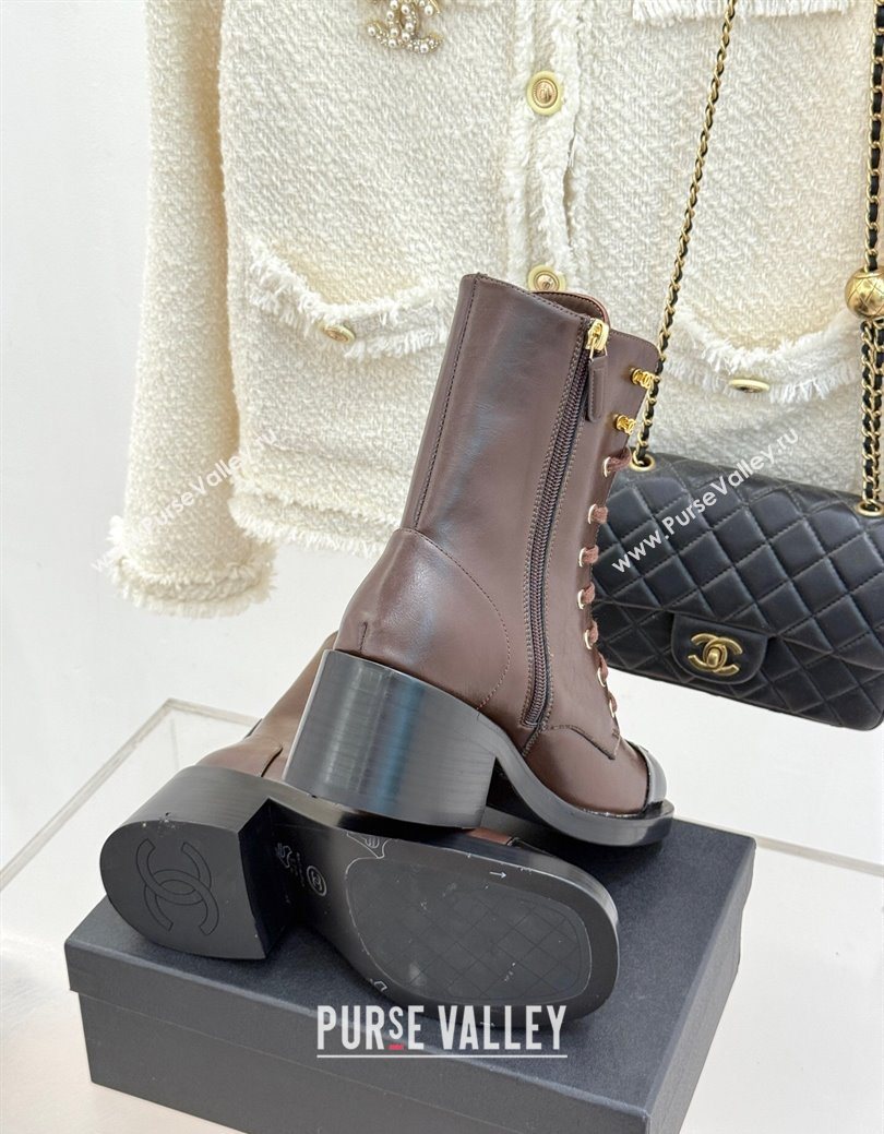 Chanel Patent Calfskin Leather Heel Laced-up Ankle Boots 5cm Brown 2025 CH083003 (MD-250830017)
