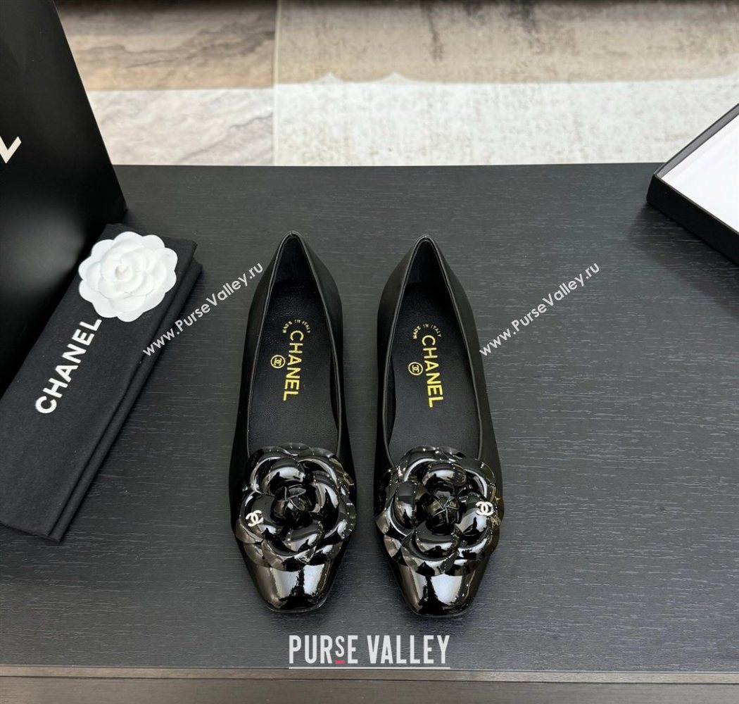 Chanel Lambskin Patent Calfskin Ballet flats with Camellia Bloom Black 2025 G46520 (MD-250901193)