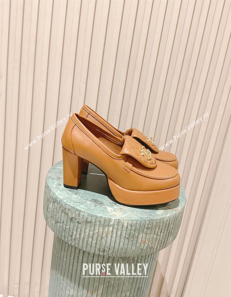 Chanel Lambskin Platform Pumps 9cm with CC Foldover Brown 2025 G46692 (syt-250902028)