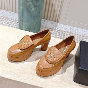 Chanel Lambskin Platform Pumps 9cm with CC Foldover Brown 2025 G46692 (syt-250902028)