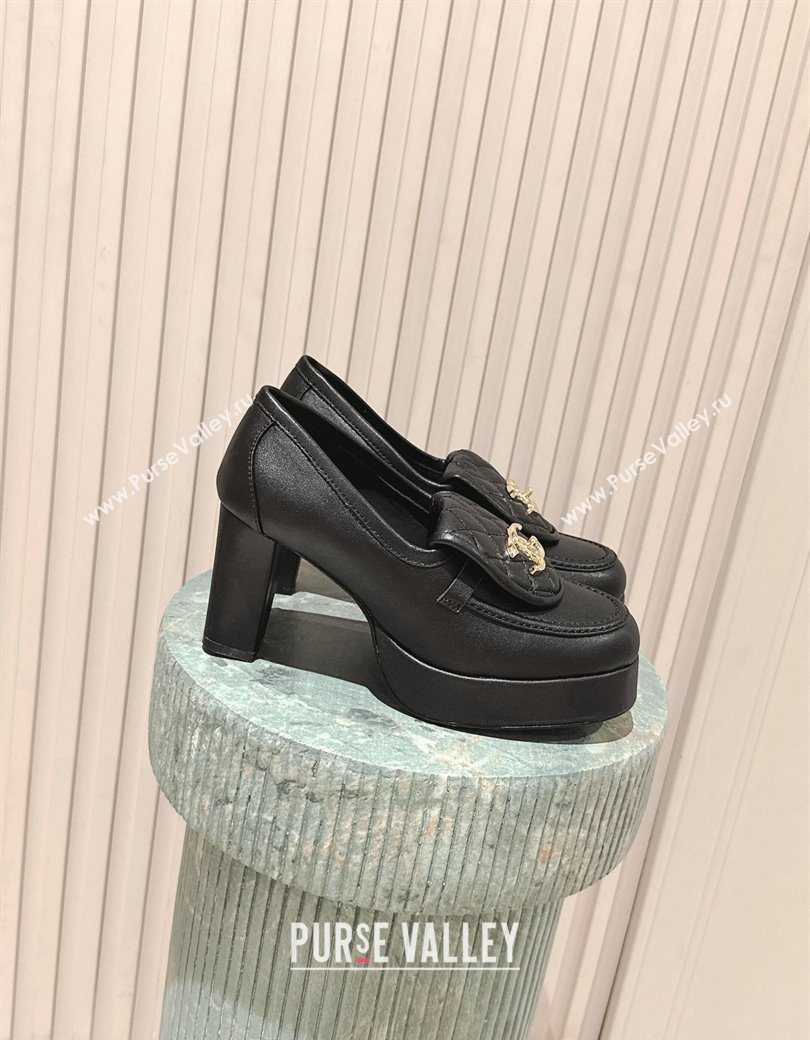 Chanel Lambskin Platform Pumps 9cm with CC Foldover Black 2025 G46692 (syt-250902029)