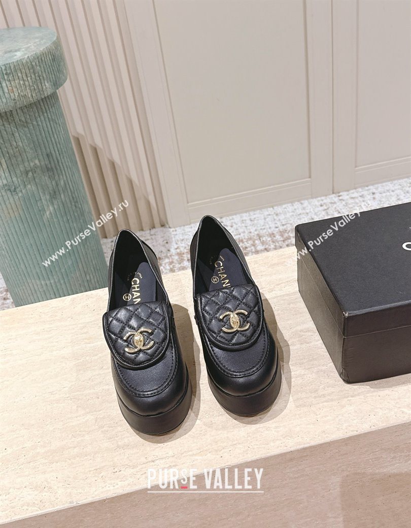 Chanel Lambskin Platform Pumps 9cm with CC Foldover Black 2025 G46692 (syt-250902029)