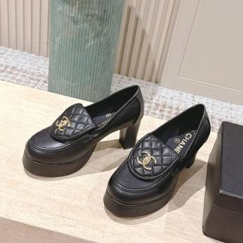 Chanel Lambskin Platform Pumps 9cm with CC Foldover Black 2025 G46692 (syt-250902029)
