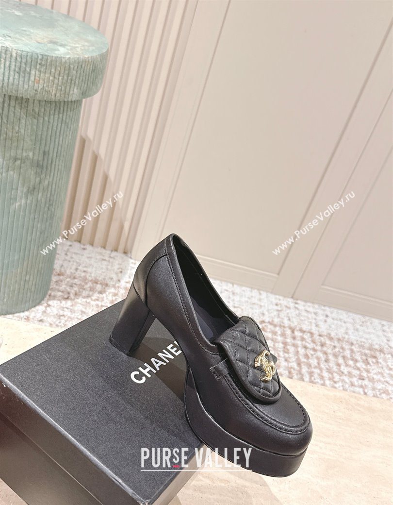Chanel Lambskin Platform Pumps 9cm with CC Foldover Black 2025 G46692 (syt-250902029)