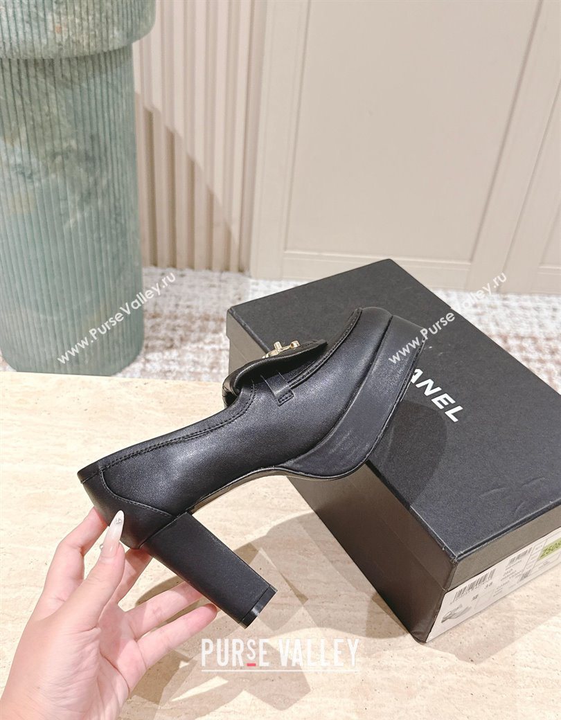 Chanel Lambskin Platform Pumps 9cm with CC Foldover Black 2025 G46692 (syt-250902029)
