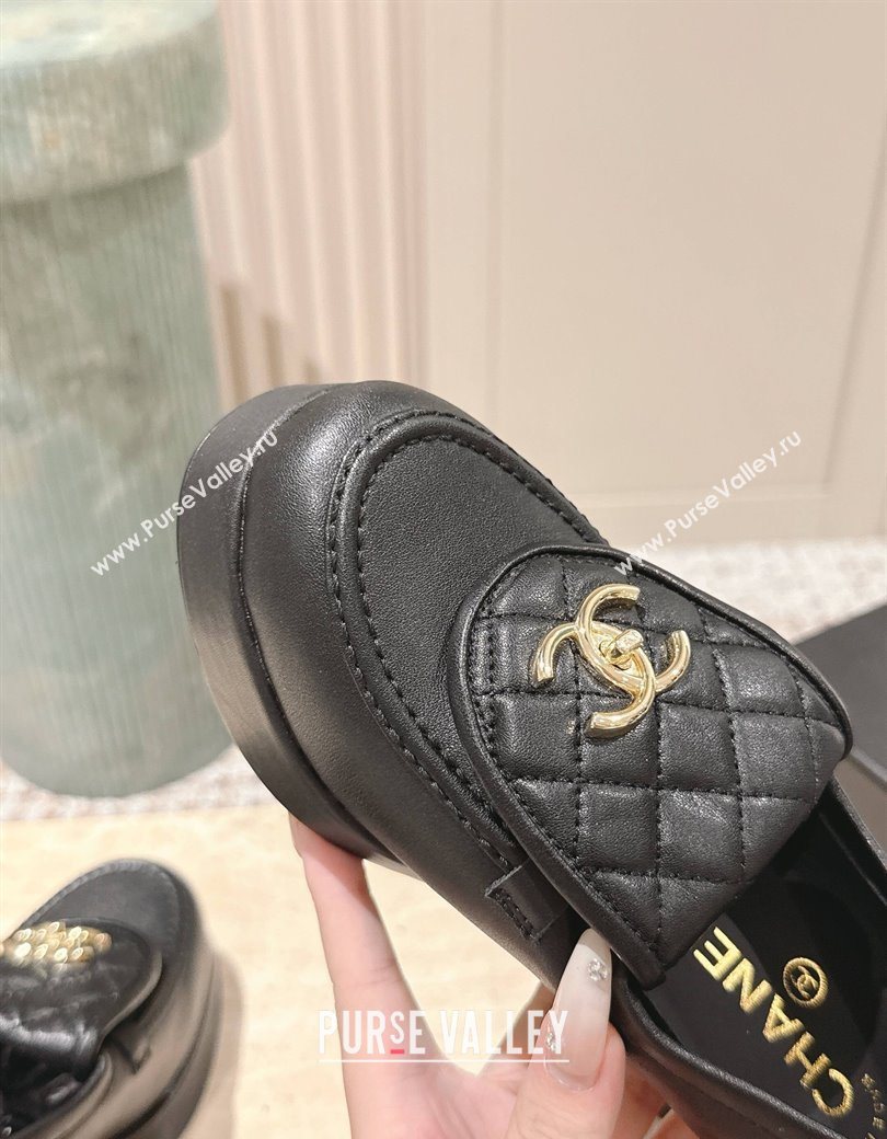 Chanel Lambskin Platform Pumps 9cm with CC Foldover Black 2025 G46692 (syt-250902029)