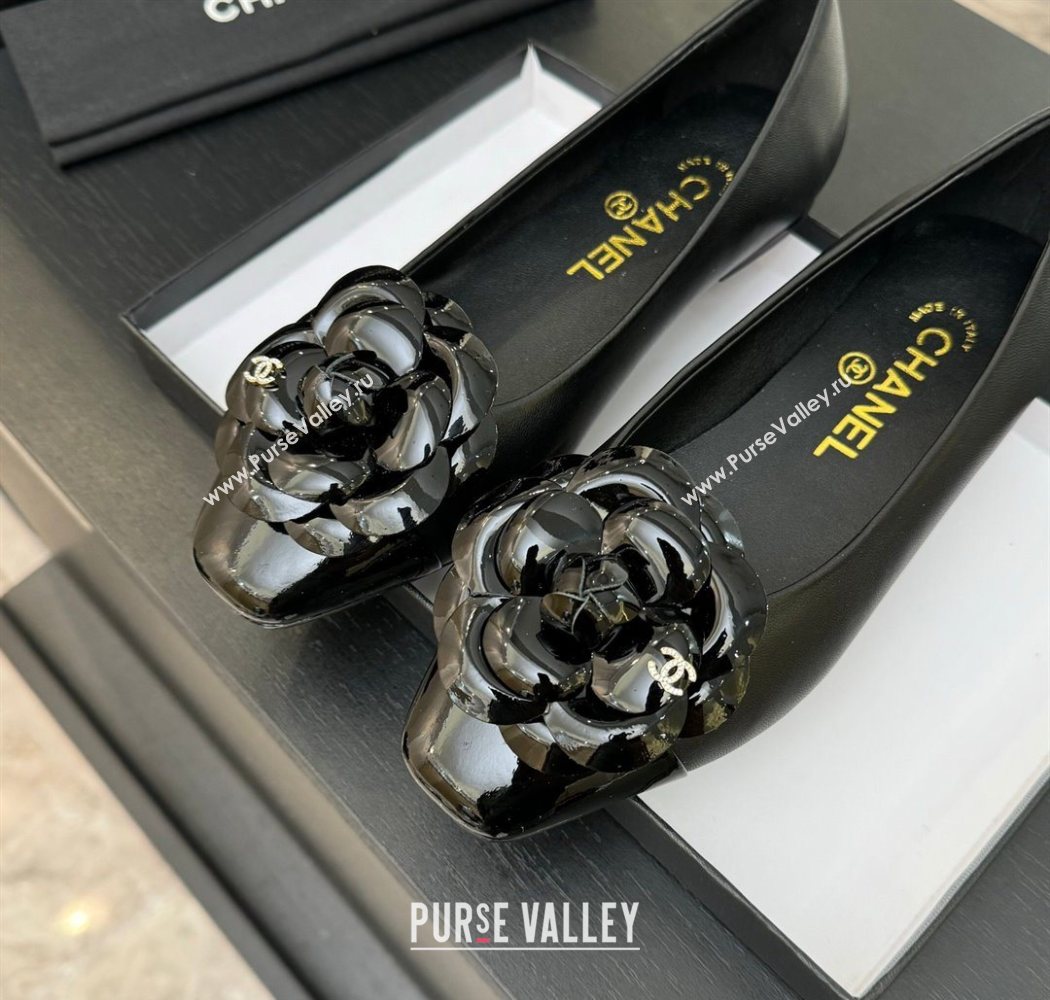 Chanel Lambskin Patent Calfskin Ballet flats with Camellia Bloom Black 2025 G46520 (MD-250901193)